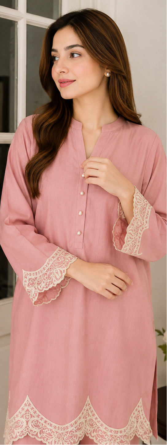 Pink Linen Blend Coord Set with Shalwar