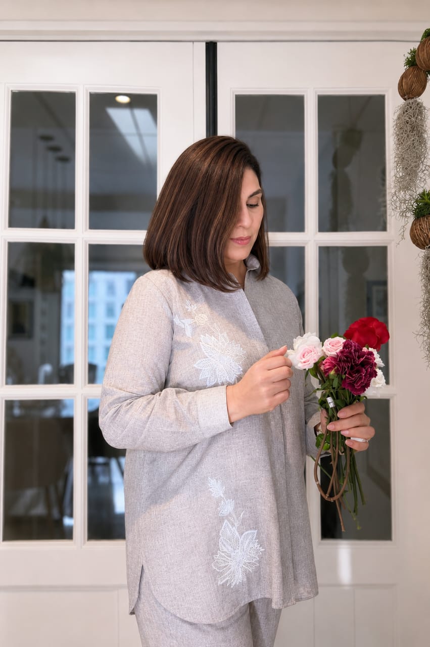 Linen Bloom — Pure Irish Linen Coord Set with Embroidery