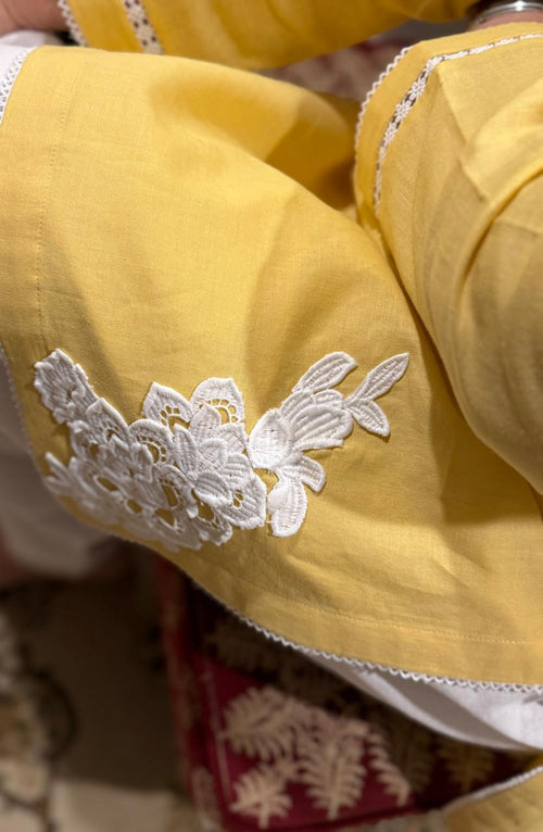 Butter Cream - Cotton Linen Shirt with Lace Appliqué
