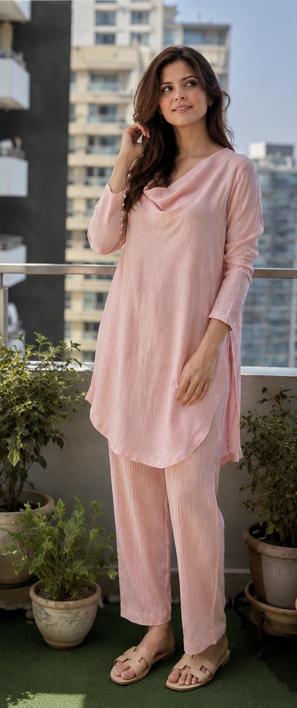 Rose Drape — Silk Coord Set with Cutwork Back